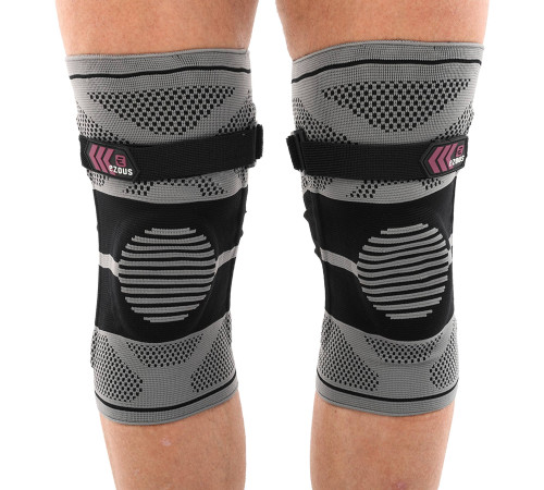 Наколінники спортивні еластичні компресійні з фіксуючим ременем KNEE BRACE EZOUS 2шт M-XL сірий-чорний