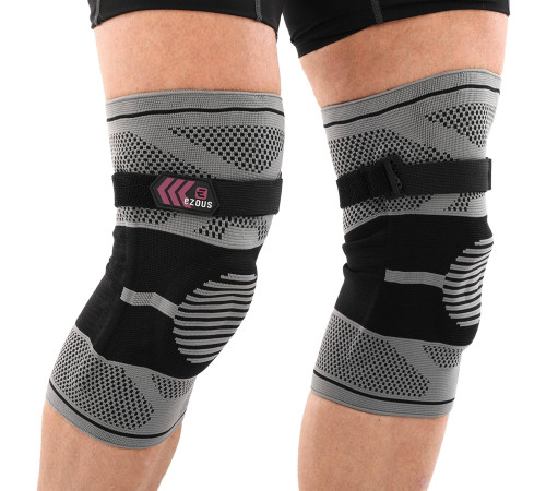 Наколінники спортивні еластичні компресійні з фіксуючим ременем KNEE BRACE EZOUS 2шт M-XL сірий-чорний