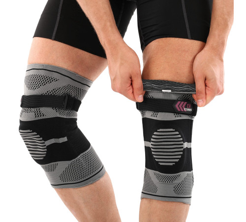 Наколінники спортивні еластичні компресійні з фіксуючим ременем KNEE BRACE EZOUS 2шт M-XL сірий-чорний