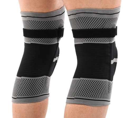 Наколінники спортивні еластичні компресійні з фіксуючим ременем KNEE BRACE EZOUS 2шт M-XL сірий-чорний