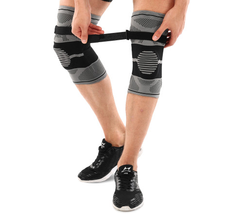 Наколінники спортивні еластичні компресійні з фіксуючим ременем KNEE BRACE EZOUS 2шт M-XL сірий-чорний
