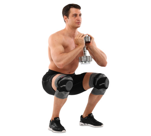 Наколінники спортивні еластичні компресійні з фіксуючим ременем KNEE BRACE EZOUS 2шт M-XL сірий-чорний