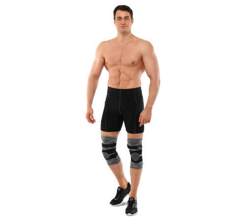Наколінники спортивні еластичні компресійні з фіксуючим ременем KNEE BRACE EZOUS 2шт M-XL сірий-чорний