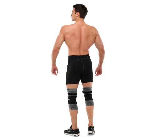 Наколінники спортивні еластичні компресійні з фіксуючим ременем KNEE BRACE EZOUS 2шт M-XL сірий-чорний