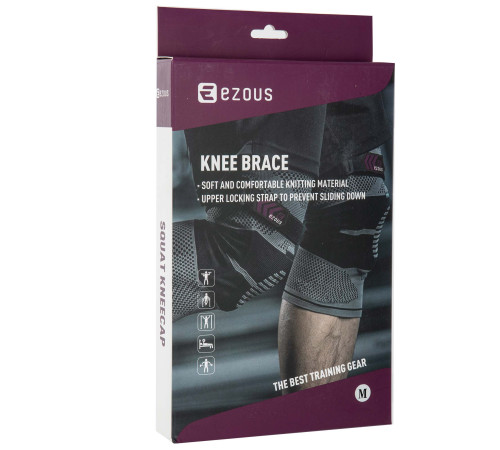 Наколінники спортивні еластичні компресійні з фіксуючим ременем KNEE BRACE EZOUS 2шт M-XL сірий-чорний