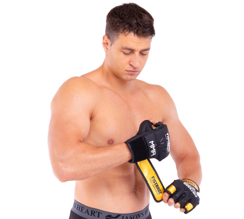 Рукавиці для змішаних єдиноборств MMA FISTRAGE S-XL чорний-золотий