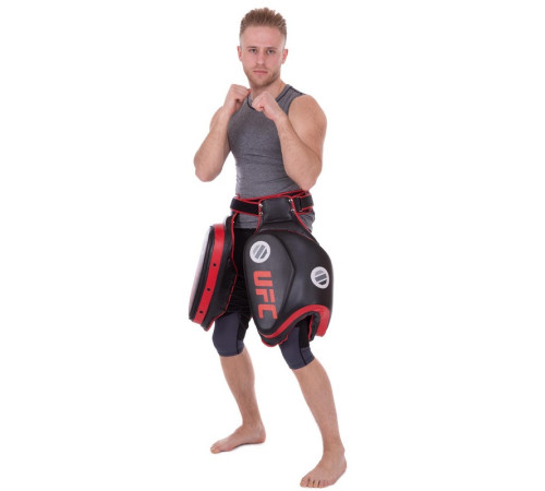 Захист стегна тренерський для відпрацювання лоу-кіків UFC PRO Thigh чорний-червоний
