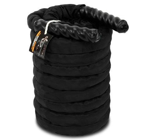 Канат для кросфіту в захисному рукаві Combat Battle Rope BATTLE ROPE Zelart 9м чорний