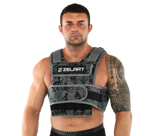 Жилет обважнювач з регульованою вагою Zelart WEIGTH VEST вага-2-20кг камуфляж