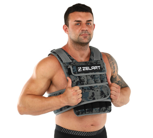 Жилет обважнювач з регульованою вагою Zelart WEIGTH VEST вага-2-20кг камуфляж