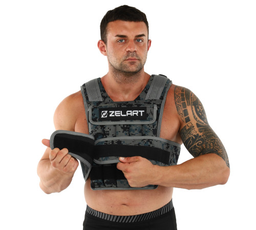 Жилет обважнювач з регульованою вагою Zelart WEIGTH VEST вага-2-20кг камуфляж