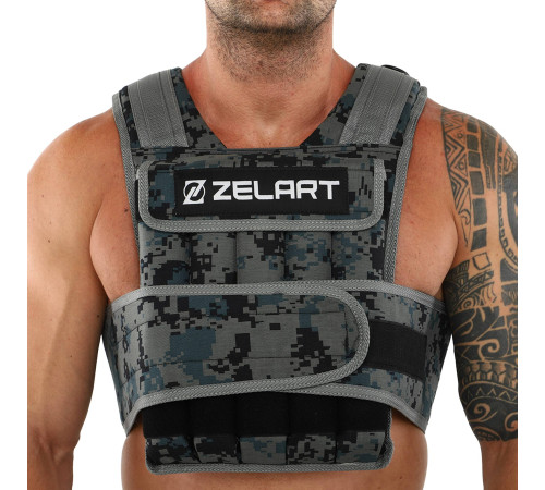 Жилет обважнювач з регульованою вагою Zelart WEIGTH VEST вага-2-20кг камуфляж