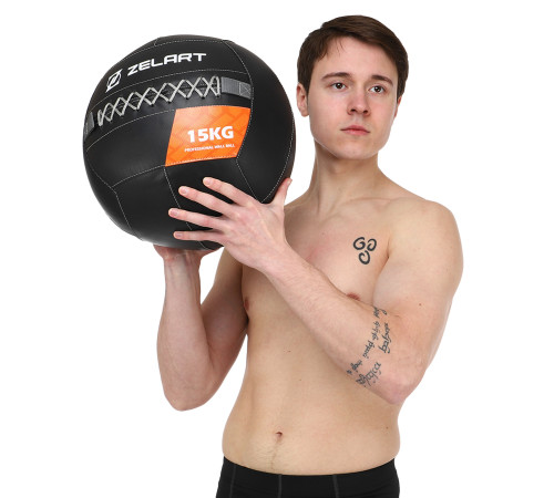 Мяч набивной медицинский для кроссфита WALL BALL Zelart вес-15кг черный
