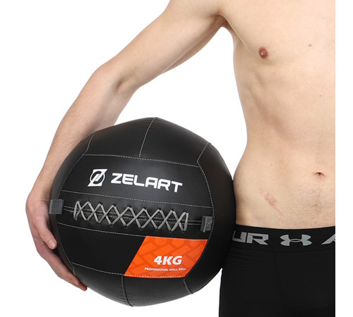 Мяч набивной медицинский для кроссфита WALL BALL Zelart вес-4кг черный