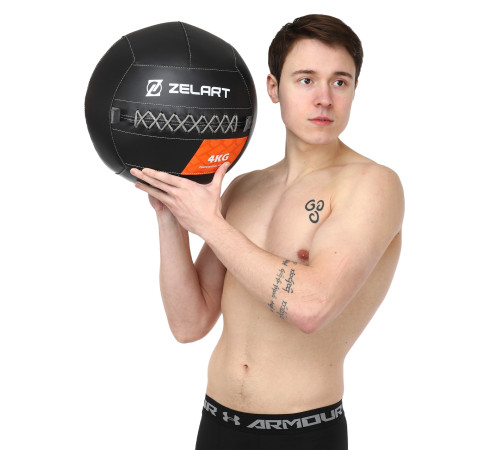 Мяч набивной медицинский для кроссфита WALL BALL Zelart вес-4кг черный