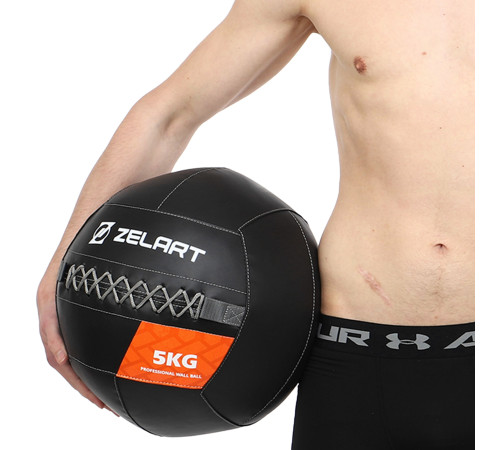 Мяч набивной медицинский для кроссфита WALL BALL Zelart вес-5кг черный