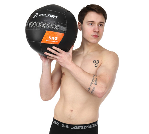 Мяч набивной медицинский для кроссфита WALL BALL Zelart вес-5кг черный