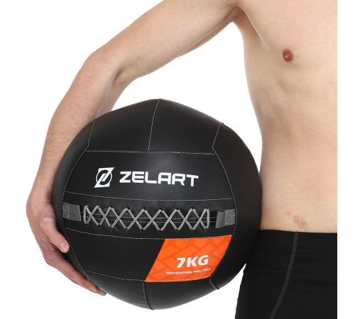 Мяч набивной медицинский для кроссфита WALL BALL Zelart вес-7кг черный