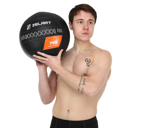 Мяч набивной медицинский для кроссфита WALL BALL Zelart вес-7кг черный