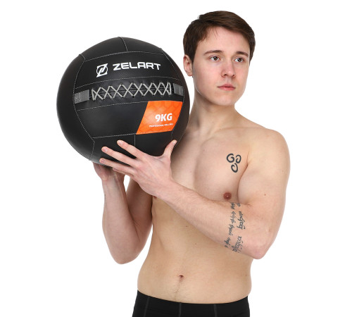 Мяч набивной медицинский для кроссфита WALL BALL Zelart вес-9кг черный
