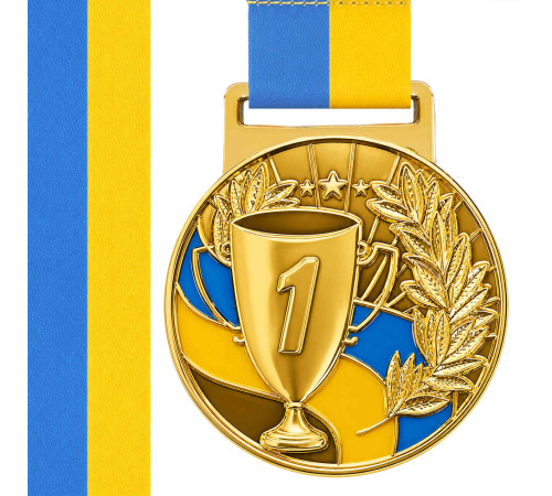Медаль спортивна зі стрічкою SP-Sport UKRAINE з українською символікою ø5см золото, срібло, бронза