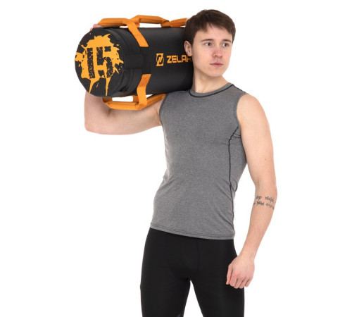 Мешок утяжелитель для функционального тренинга Power Bag Zelart 15кг черный-оранжевый