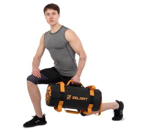 Мешок утяжелитель для функционального тренинга Power Bag Zelart 15кг черный-оранжевый