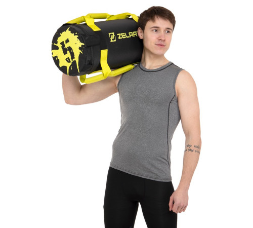 Мешок утяжелитель для функционального тренинга Power Bag Zelart 5кг черный-желтый