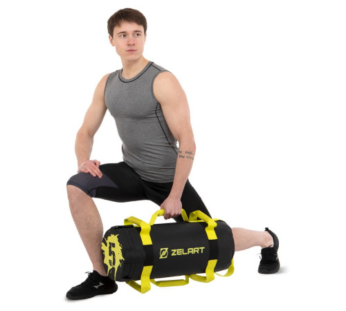 Мешок утяжелитель для функционального тренинга Power Bag Zelart 5кг черный-желтый