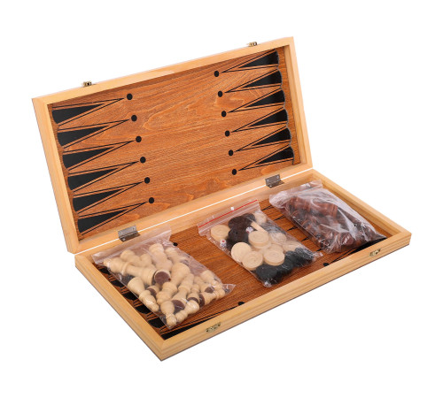 Шахи шашки нарди 3 в 1 набір настільних ігор дерев'яні ZOOCEN розмір 50см x 50см х 2,5см