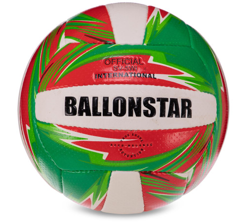 М'яч волейбольний BALLONSTAR №5 PU зелений-червоний-білий