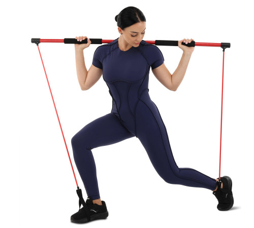 Палиця гімнастична з еспандерами Gym Stick для фитнеса SP-Sport 1,3м чорний-червоний