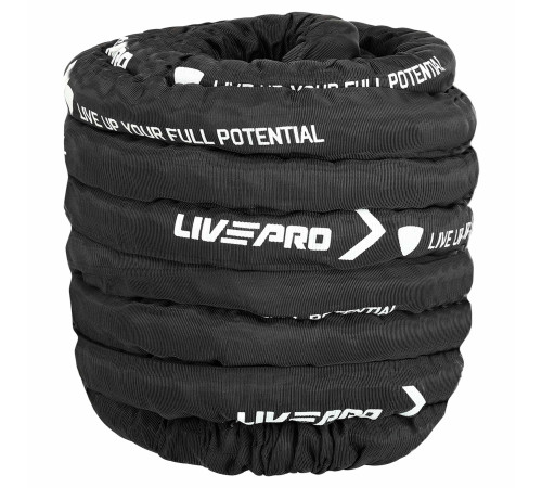 Канат для кросфіту в захисному рукаві BATTLE ROPE LiveUp 15м чорний