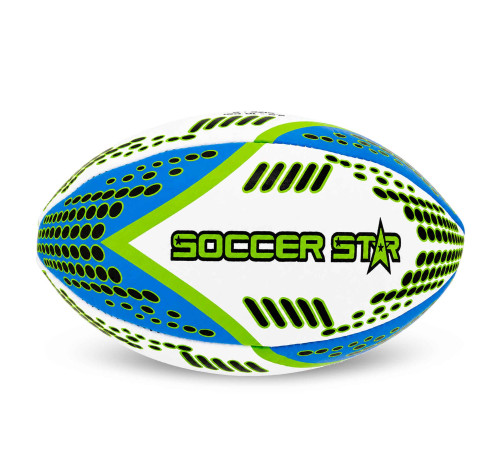 М'яч для регбі SOCCER STAR №5 білий-синій-салатовий