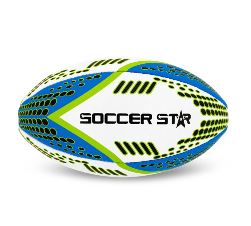 М'яч для регбі SOCCER STAR №5 білий-синій-салатовий