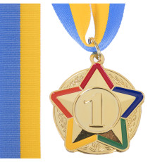 Медаль спортивна зі стрічкою кольорова STAR ø5см золото, срібло, бронза