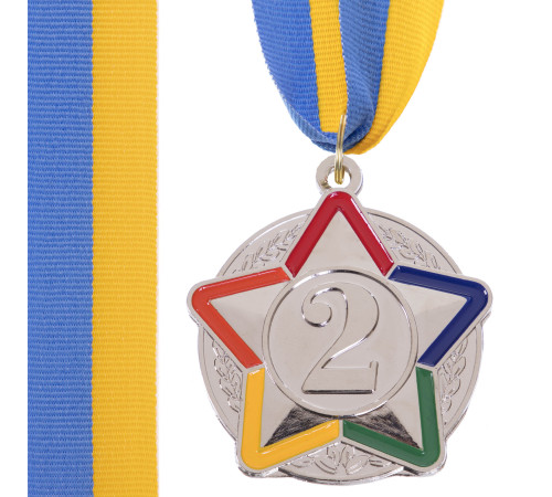 Медаль спортивна зі стрічкою кольорова STAR ø5см золото, срібло, бронза