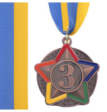 Медаль спортивна зі стрічкою кольорова STAR ø5см золото, срібло, бронза