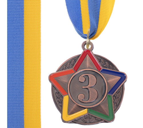 Медаль спортивна зі стрічкою кольорова STAR ø5см золото, срібло, бронза