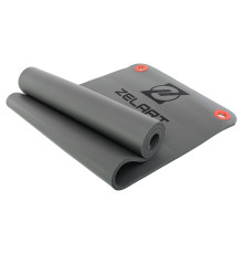 Коврик для фитнеса и спорта с люверсами для хранения Zelart 180x61x1,25см серый