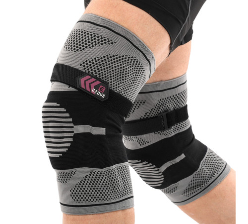 Наколінники спортивні еластичні компресійні з фіксуючим ременем KNEE BRACE EZOUS 2шт M-XL сірий-чорний