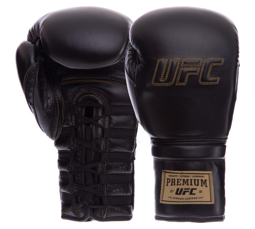 Рукавиці боксерські на шнурівці шкіряні UFC PRO Prem Lace Up 12унцій чорний