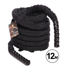 Канат для кросфіту в захисному рукаві Combat Battle Rope BATTLE ROPE Zelart 12м чорній