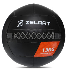 Мяч набивной медицинский для кроссфита WALL BALL Zelart вес-13кг черный