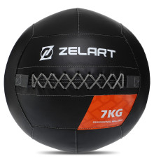 Мяч набивной медицинский для кроссфита WALL BALL Zelart вес-7кг черный