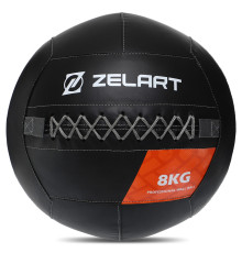 Мяч набивной медицинский для кроссфита WALL BALL Zelart вес-8кг черный