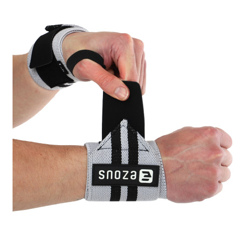 Бинти кистьові для жиму STRENGTH WRIST WEIGHTLIFTING WRAPS EZOUS 2штуки чорний-сірий