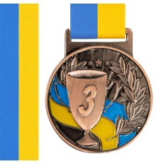 Медаль спортивна зі стрічкою SP-Sport UKRAINE з українською символікою ø5см золото, срібло, бронза