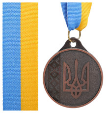 Медаль спортивна зі стрічкою SP-Sport UKRAINE з українською символікою ø5см золото, срібло, бронза